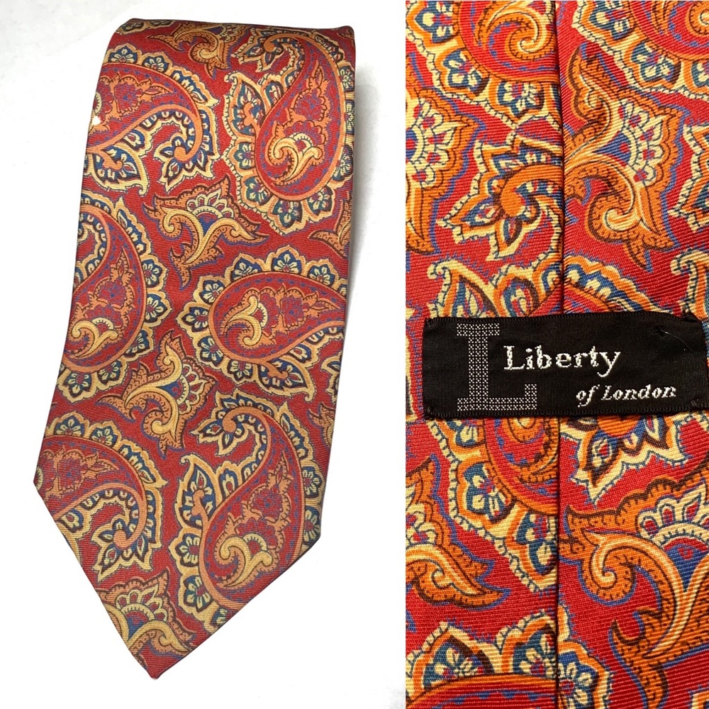 Vintage Iconic Liberty of London silk paisley tie in oranges and yellows